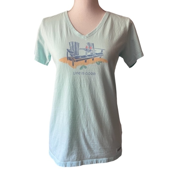 LIFE IS GOOD WOMENS NECK MINT GREEN SHORT SLEEVE CRUSHER TEE SIZE SMALL - Picture 1 of 10